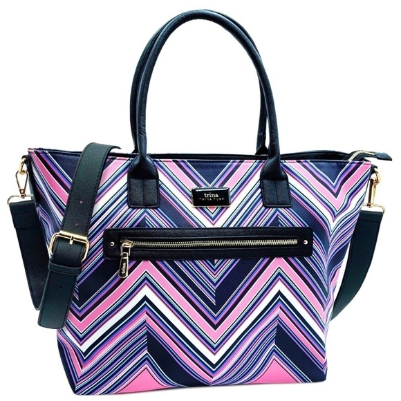NWT Purple Pink and White Trina Turk Double Handle Print Tote w/Detachable Strap - Picture 1 of 3